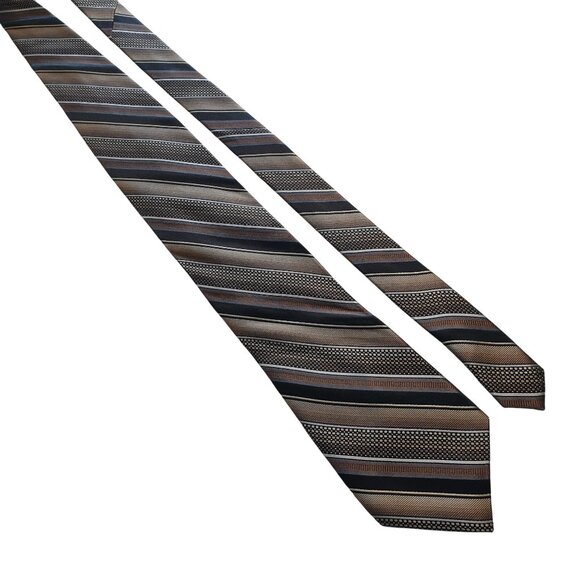 Vintage Striped Men Necktie Platinum Designs Brown Black Office Work Accessory - Picture 1 of 5